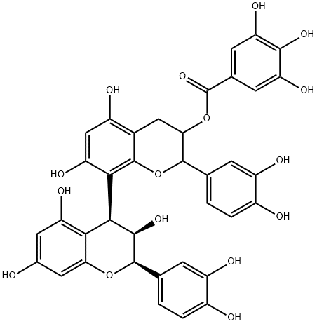 Benzoic acid, 3,4,5-trihydroxy-, (2R,2'R,3S,3'R,4S)-2,2'-bis(3,4-dihydroxyphenyl)-3,3',4,4'-tetrahydro-3,5,5',7,7'-pentahydroxy[4,8'-bi-2H-1-benzopyran]-3'-yl ester 结构式