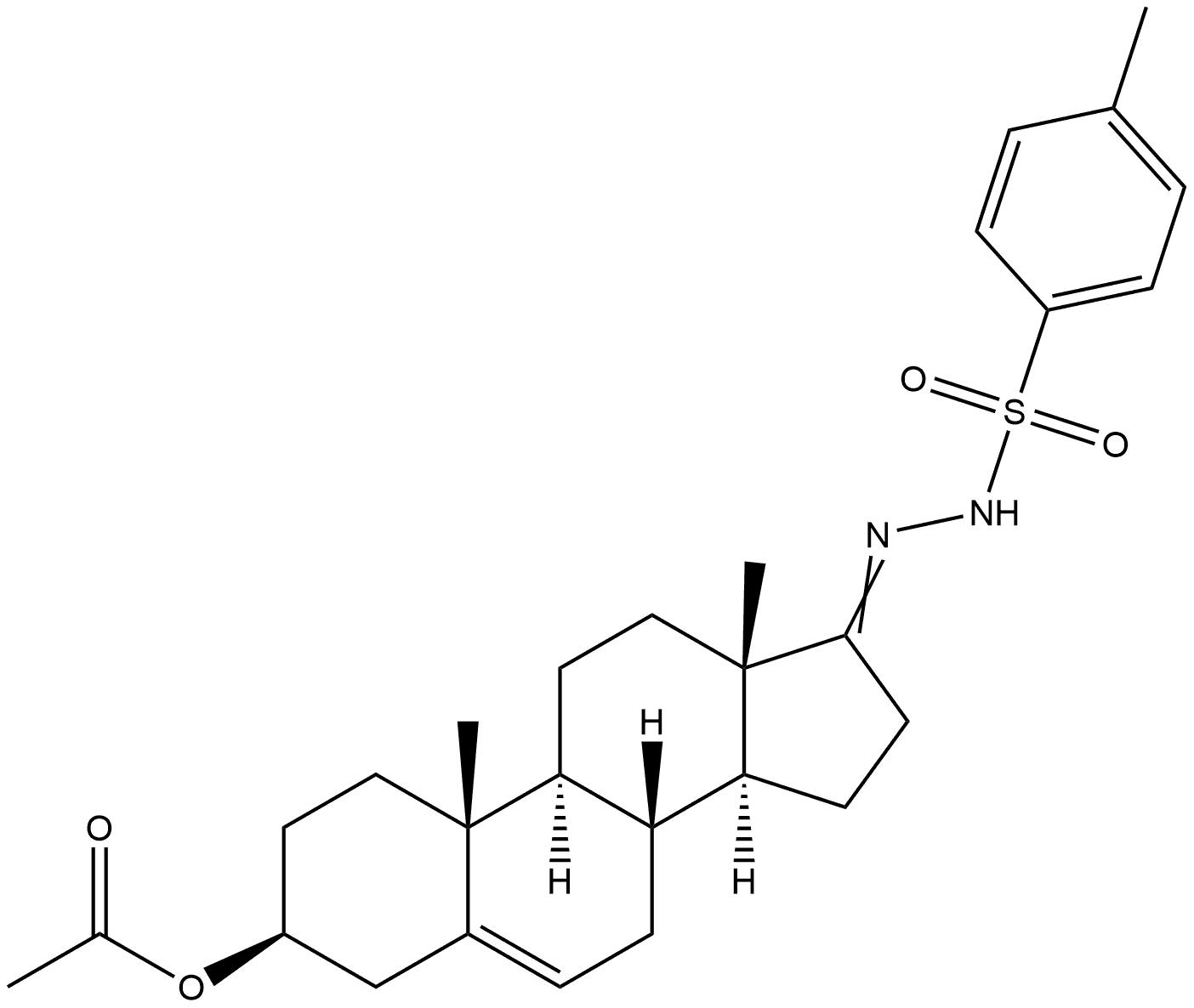 Benzenesulfonic acid, 4-methyl-, [(3β)-3-(acetyloxy)androst-5-en-17-ylidene]hydrazide 结构式