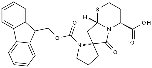 Spiro[pyrrolidine-2,7'(6'H)-[2H]pyrrolo[2,1-b][1,3]thiazine]-1,4'-dicarboxylic acid, tetrahydro-6'-oxo-, 1-(9H-fluoren-9-ylmethyl) ester, (2R,4'R,8'aR)- 结构式