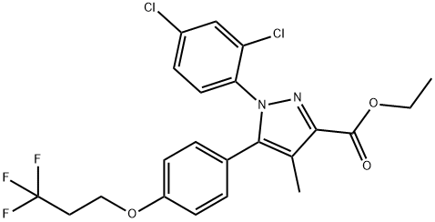 1H-Pyrazole-3-carboxylic acid, 1-(2,4-dichlorophenyl)-4-methyl-5-[4-(3,3,3-trifluoropropoxy)phenyl]-, ethyl ester 结构式