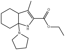 1H-Indole-2-carboxylic acid, 3a,4,5,6,7,7a-hexahydro-3-methyl-7a-(1-pyrrolidinyl)-, ethyl ester 结构式