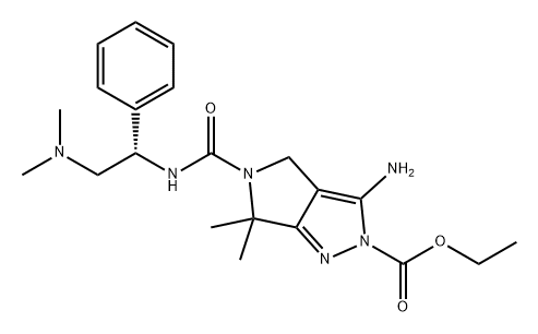 Pyrrolo[3,4-c]pyrazole-2(4H)-carboxylic acid, 3-amino-5-[[[(1S)-2-(dimethylamino)-1-phenylethyl]amino]carbonyl]-5,6-dihydro-6,6-dimethyl-, ethyl ester 结构式