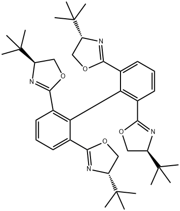 (4S,4'S,4''S,4'''S)-2,2',2'',2'''-[1,1'-biphenyl]-2,2',6,6'-tetrayltetrakis[4-tert-butyl-4,5-dihydrooxazole 结构式