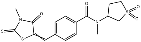 N-(1,1-dioxothiolan-3-yl)-N-methyl-4-[(Z)-(3-methyl-4-oxo-2-sulfanylidene-1,3-thiazolidin-5-ylidene)methyl]benzamide 结构式