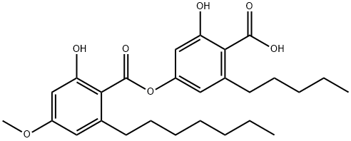 Benzoic acid, 2-heptyl-6-hydroxy-4-methoxy-, 4-carboxy-3-hydroxy-5-pentylphenyl ester 结构式