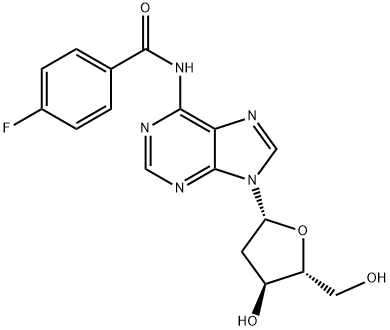 4-Fluoro-N-(9-((2R,4S,5R)-4-hydroxy-5-(hydroxymethyl)tetrahydrofuran-2-yl)-9H-purin-6-yl)benzamide 结构式