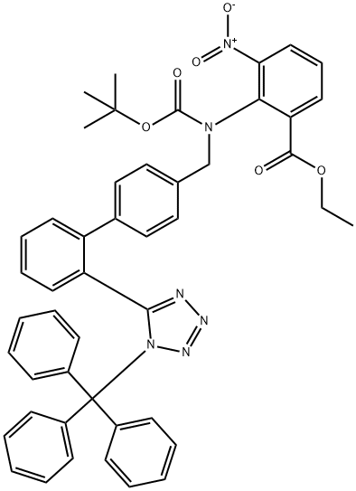 Benzoic acid, 2-[[(1,1-dimethylethoxy)carbonyl][[2'-[1-(triphenylmethyl)-1H-tetrazol-5-yl][1,1'-biphenyl]-4-yl]methyl]amino]-3-nitro-, ethyl ester 结构式