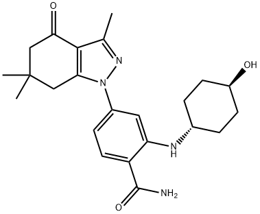 Benzamide, 2-[(trans-4-hydroxycyclohexyl)amino]-4-(4,5,6,7-tetrahydro-3,6,6-trimethyl-4-oxo-1H-indazol-1-yl)- 结构式