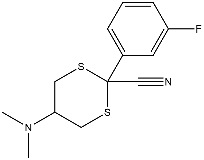 5-(Dimethylamino)-2-(3-fluorophenyl)-1,3-dithiane-2-carbonitrile 结构式