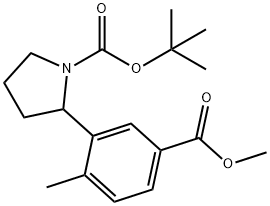 1-Pyrrolidinecarboxylic acid, 2-[5-(methoxycarbonyl)-2-methylphenyl]-, 1,1-dimethylethyl ester 结构式