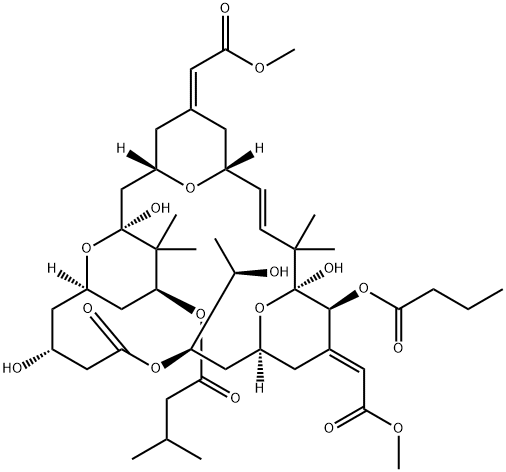 Butanoic acid, 3-methyl-, (1S,3S,5Z,7R,8E,11S,12S,13E,15S,17R,21R,23R,25S)-1,11,21-trihydroxy-17-(1R)-1-hydroxyethyl-5,13-bis(2-methoxy-2-oxoethylidene)-10,10,26,26-tetramethyl-19-oxo-12-(1-oxobutoxy)-18,27,28,29-tetraoxatetracyclo21.3.1.13,7.111,15nonaco 结构式