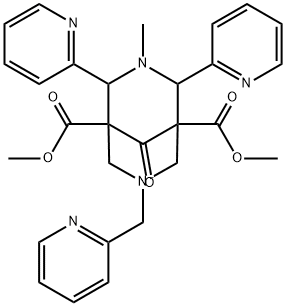 DIMETHYL 2,4-DI(2-PYRIDYL)-3-METHYL-7-(PYRIDIN-2-YLMETHYL)-3,7-DIAZABICYCLO[3.3.1]NONAN-9-ONE-1,5-DICARBOXYLATE 结构式