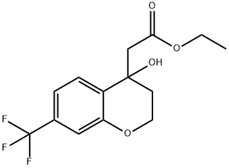 2H-1-Benzopyran-4-acetic acid, 3,4-dihydro-4-hydroxy-7-(trifluoromethyl)-, ethyl ester 结构式