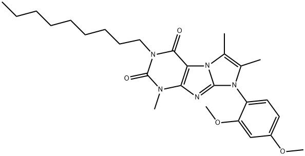 1H-?Imidazo[2,?1-?f]?purine-?2,?4(3H,?8H)?-?dione, 8-?(2,?4-?dimethoxyphenyl)?-?1,?6,?7-?trimethyl-?3-?nonyl- 结构式