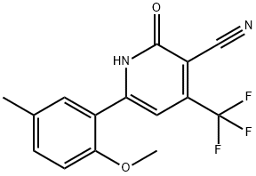 JR-6979, 4-(Trifluoromethyl)-2-hydroxy-6-(2-methoxy-5-methylphenyl)pyridine-3-carbonitrile, 97% 结构式