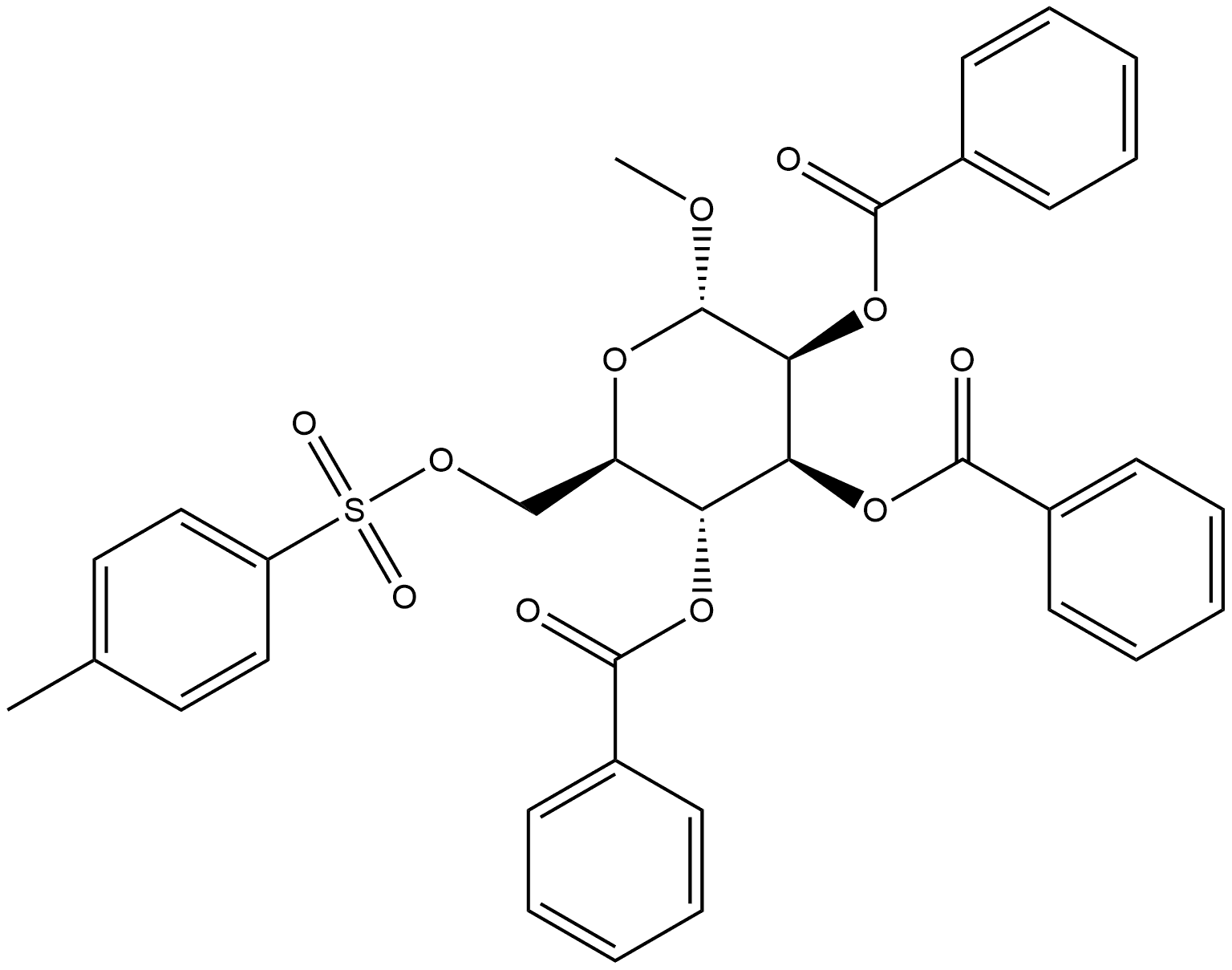 Methyl 2,3,4-tri-O-benzoyl-6-O-[(4-methylphenyl)sulfonyl]-α-D-mannopyranoside 结构式