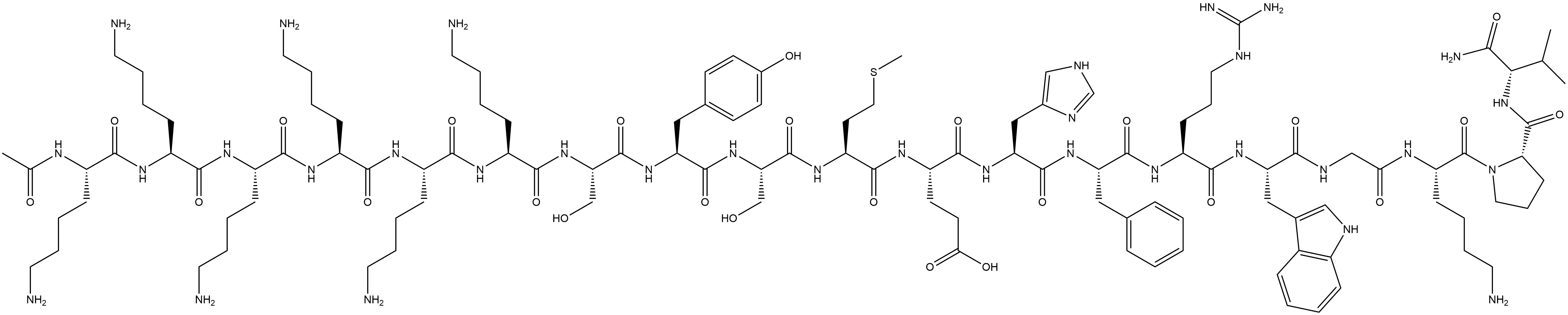 L-Valinamide, N2-acetyl-L-lysyl-L-lysyl-L-lysyl-L-lysyl-L-lysyl-L-lysyl-L-seryl-L-tyrosyl-L-seryl-L-methionyl-L-α-glutamyl-L-histidyl-L-phenylalanyl-L-arginyl-L-tryptophylglycyl-L-lysyl-L-prolyl- 结构式