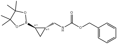 1R,2R-[2-(4,4,5,5-Tetramethyl-[1,3,2]dioxaborolan-2-yl)-cyclopropylmethyl]-carbamic acid benzyl ester 结构式