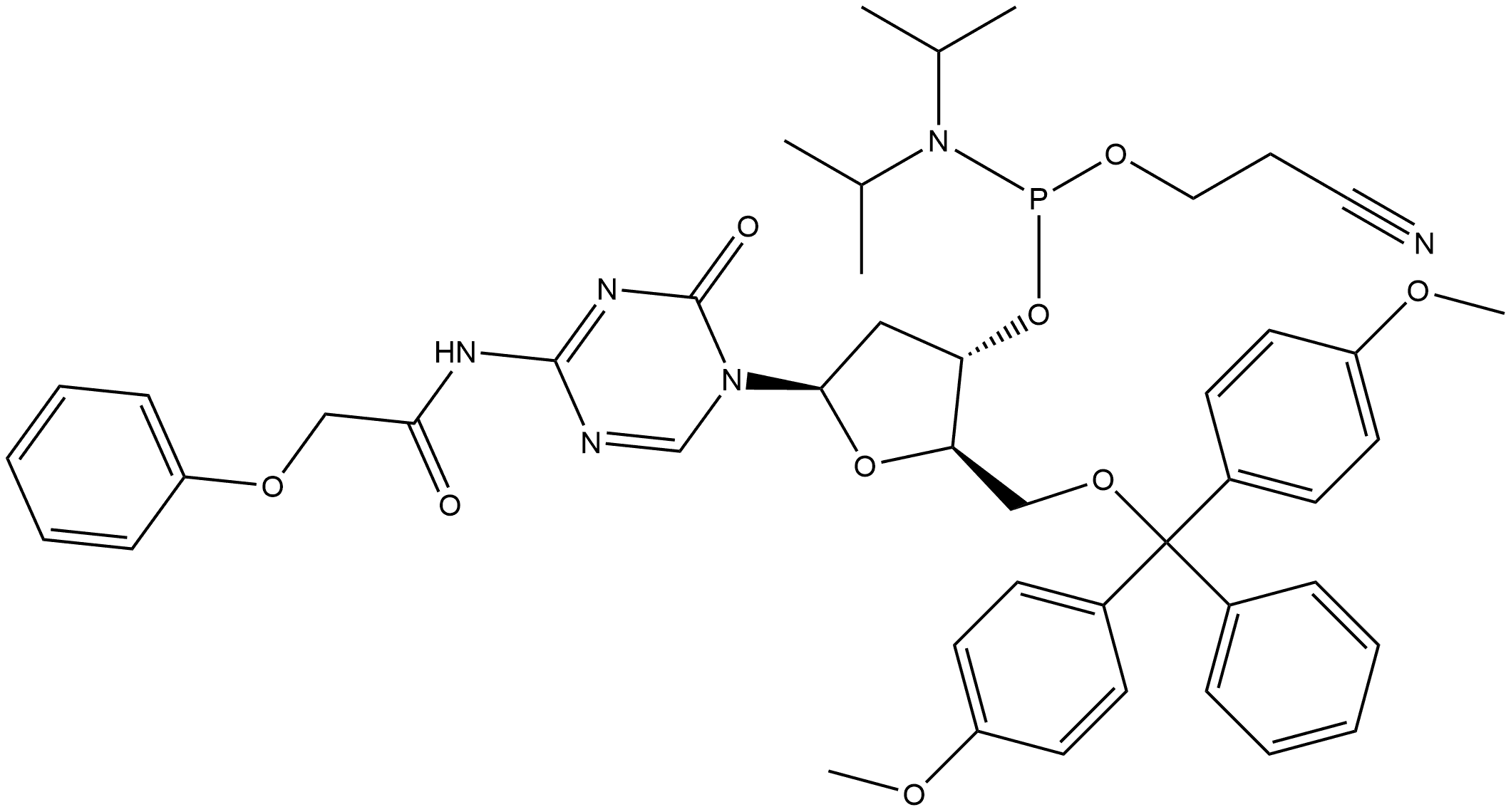 5-Aza-N6-benzoyl-5'-O-DMT-2'-deoxycytidine 3'-CE phosphoramidite 结构式