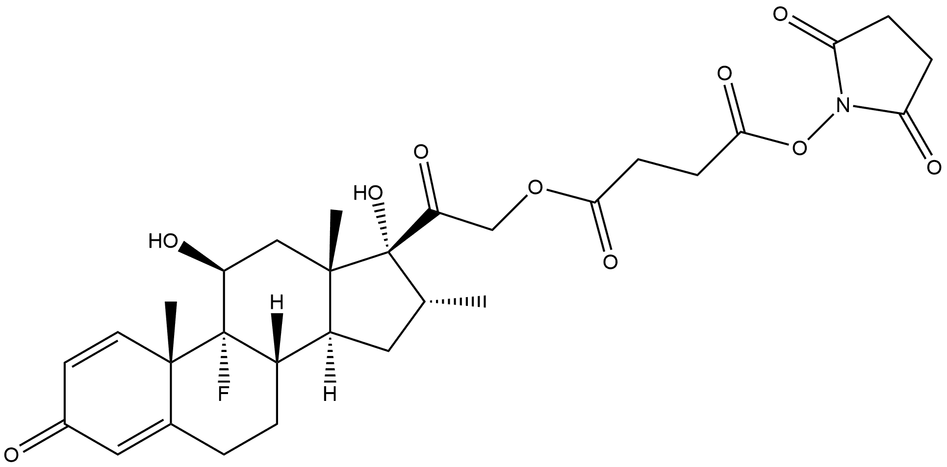 (11,16a)-9-Fluoro-11,17-dihydroxy-16-methyl-3,20-dioxopregna-1,4-dien-21-yl
4-[(2,5-dioxo-1-pyrrolidinyl)oxy]-4-oxobutanoate 结构式