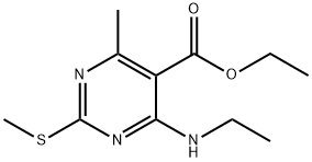 5-Pyrimidinecarboxylic acid, 4-(ethylamino)-6-methyl-2-(methylthio)-, ethyl ester 结构式