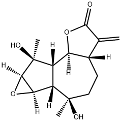 Oxireno[1,2]azuleno[4,5-b]furan-2(3H)-one, decahydro-6,8-dihydroxy-6,8-dimethyl-3-methylene-, (3aS,6R,6aS,6bR,7aR,8S,8aS,8bS)- 结构式