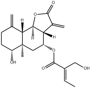 (E)-2-(Hydroxymethyl)-2-butenoic acid (3aR)-2,3,3aβ,4,5,5a,6,7,8,9,9aβ,9bα-dodecahydro-6α-hydroxy-5aα-methyl-3,9-bis(methylene)-2-oxonaphtho[1,2-b]furan-4α-yl ester 结构式