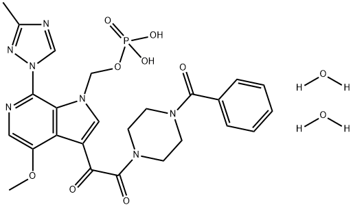 1,2-Ethanedione, 1-(4-benzoyl-1-piperazinyl)-2-[4-methoxy-7-(3-methyl-1H-1,2,4-triazol-1-yl)-1-[(phosphonooxy)methyl]-1H-pyrrolo[2,3-c]pyridin-3-yl]-, hydrate (1:2) 结构式