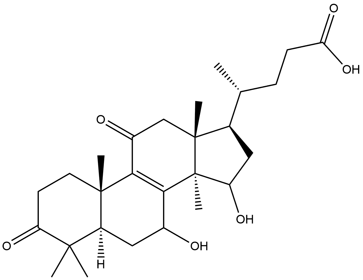 Chol-8-en-24-oic acid, 7,15-dihydroxy-4,4,14-trimethyl-3,11-dioxo-, (5α)- 结构式