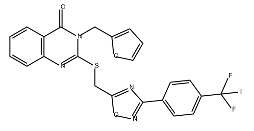 4(3H)-Quinazolinone, 3-(2-furanylmethyl)-2-[[[3-[4-(trifluoromethyl)phenyl]-1,2,4-oxadiazol-5-yl]methyl]thio]- 结构式