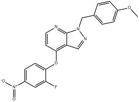 4-(2-fluoro-4-nitrophenoxy)-1-(4-methoxybenzyl)-1H-pyrazolo[3,4-b]pyridine 结构式