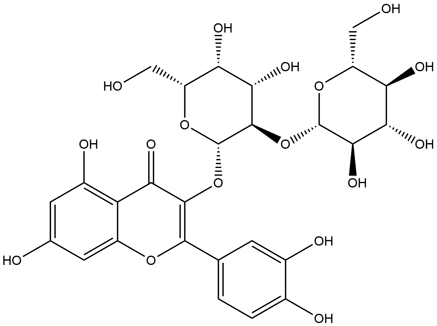 槲皮素-3-O-葡萄糖基(1→2)半乳糖苷 结构式