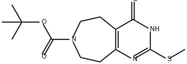 7H-Pyrimido[4,5-d]azepine-7-carboxylic acid, 3,4,5,6,8,9-hexahydro-2-(methylthio)-4-oxo-, 1,1-dimethylethyl ester 结构式