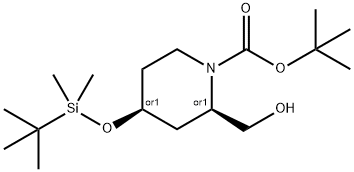 REL-1,1-二甲基乙基(2R,4S)-4-[(1,1-二甲基乙基)二甲基甲硅烷基]氧基]-2-(羟甲基)-1-哌啶羧酸酯 结构式