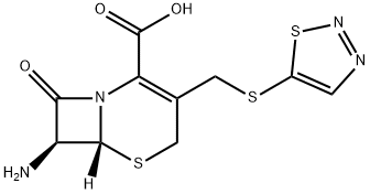 (6R,7R)-7α-Amino-8-oxo-3-(1,2,3-thiadiazol-5-ylthiomethyl)-5-thia-1-azabicyclo[4.2.0]oct-2-ene-2-carboxylic acid 结构式