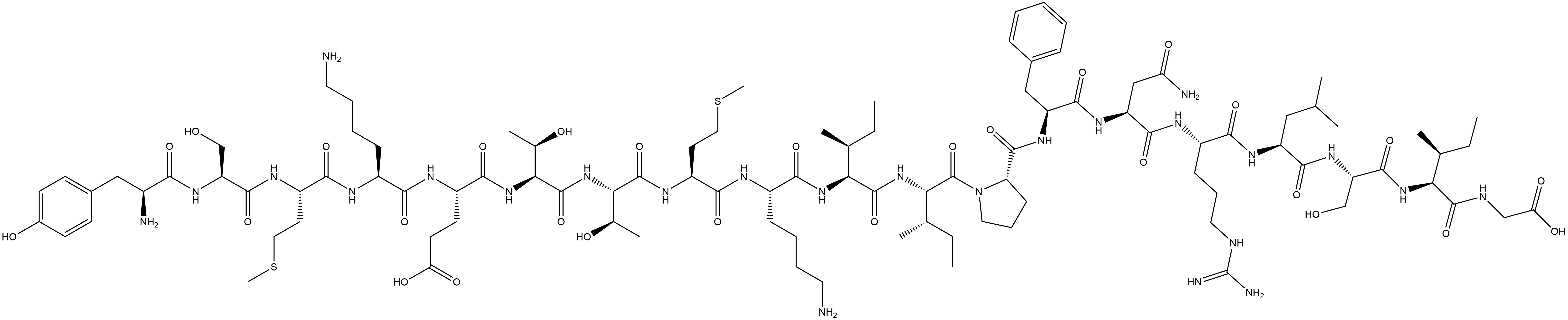 L-Tyrosyl-L-seryl-L-methionyl-L-lysyl-L-α-glutamyl-L-threonyl-L-threonyl-L-methionyl-L-lysyl-L-isoleucyl-L-isoleucyl-L-prolyl-L-phenylalanyl-L-asparaginyl-L-arginyl-L-leucyl-L-seryl-L-isoleucylglycine 结构式