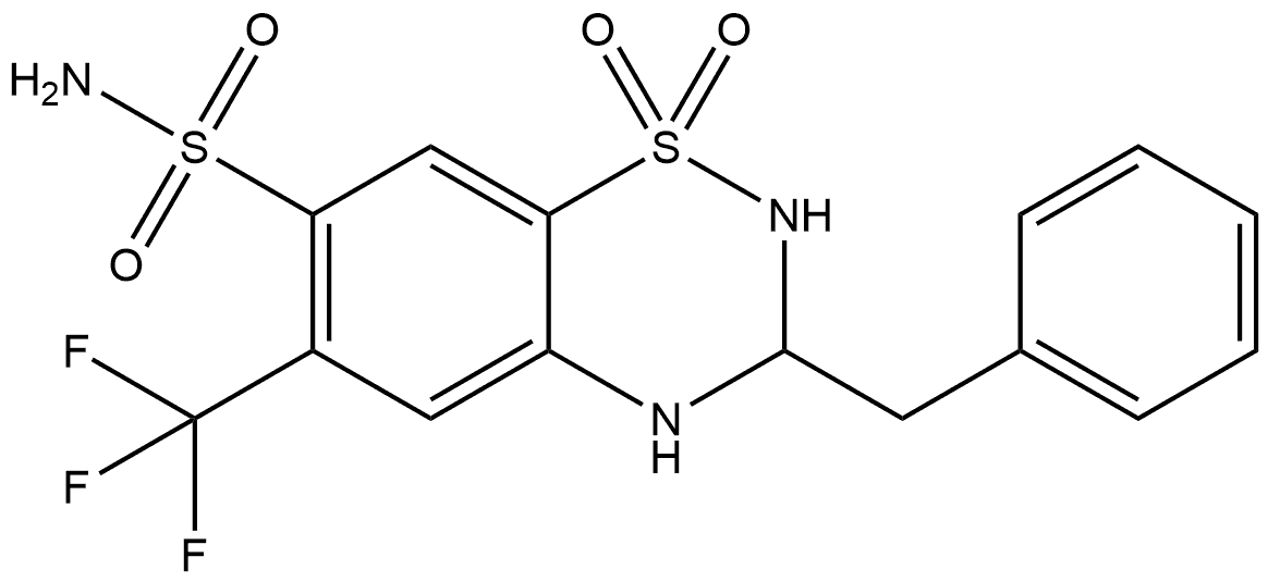 2H-1,2,4-Benzothiadiazine-7-sulfonamide, 3,4-dihydro-3-(phenylmethyl)-6-(trifluoromethyl)-, 1,1-dioxide, (-)- 结构式