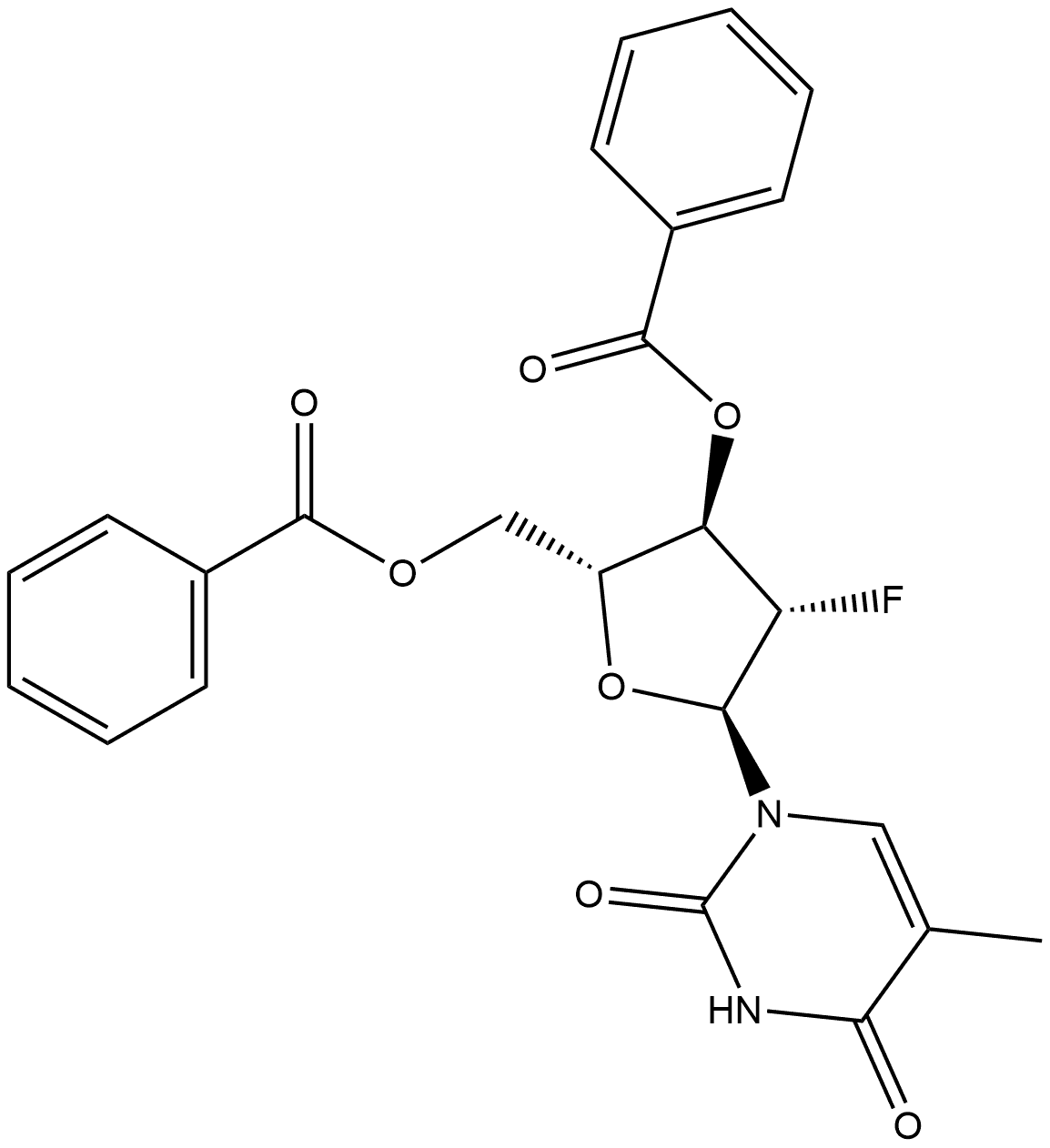 2,4(1H,3H)-Pyrimidinedione, 1-(3,5-di-O-benzoyl-2-deoxy-2-fluoro-α-D-arabinofuranosyl)-5-methyl- 结构式