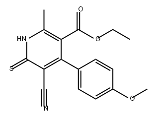 3-Pyridinecarboxylic acid, 5-cyano-1,6-dihydro-4-(4-methoxyphenyl)-2-methyl-6-thioxo-, ethyl ester 结构式
