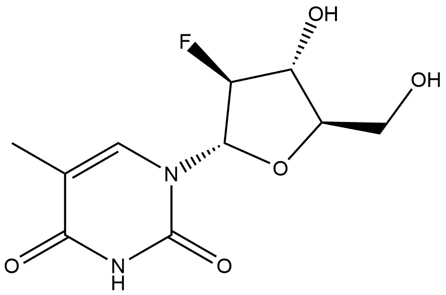 2,4(1H,3H)-Pyrimidinedione, 1-(2-deoxy-2-fluoro-α-D-arabinofuranosyl)-5-methyl- 结构式