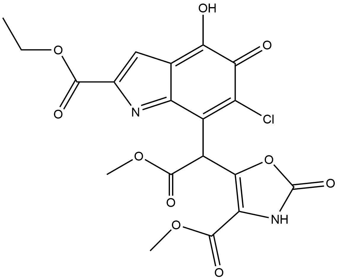 5H-Indole-7-acetic acid, 6-chloro-α-[2,3-dihydro-4-(methoxycarbonyl)-2-oxo-5-oxazolyl]-2-(ethoxycarbonyl)-4-hydroxy-5-oxo-, methyl ester 结构式