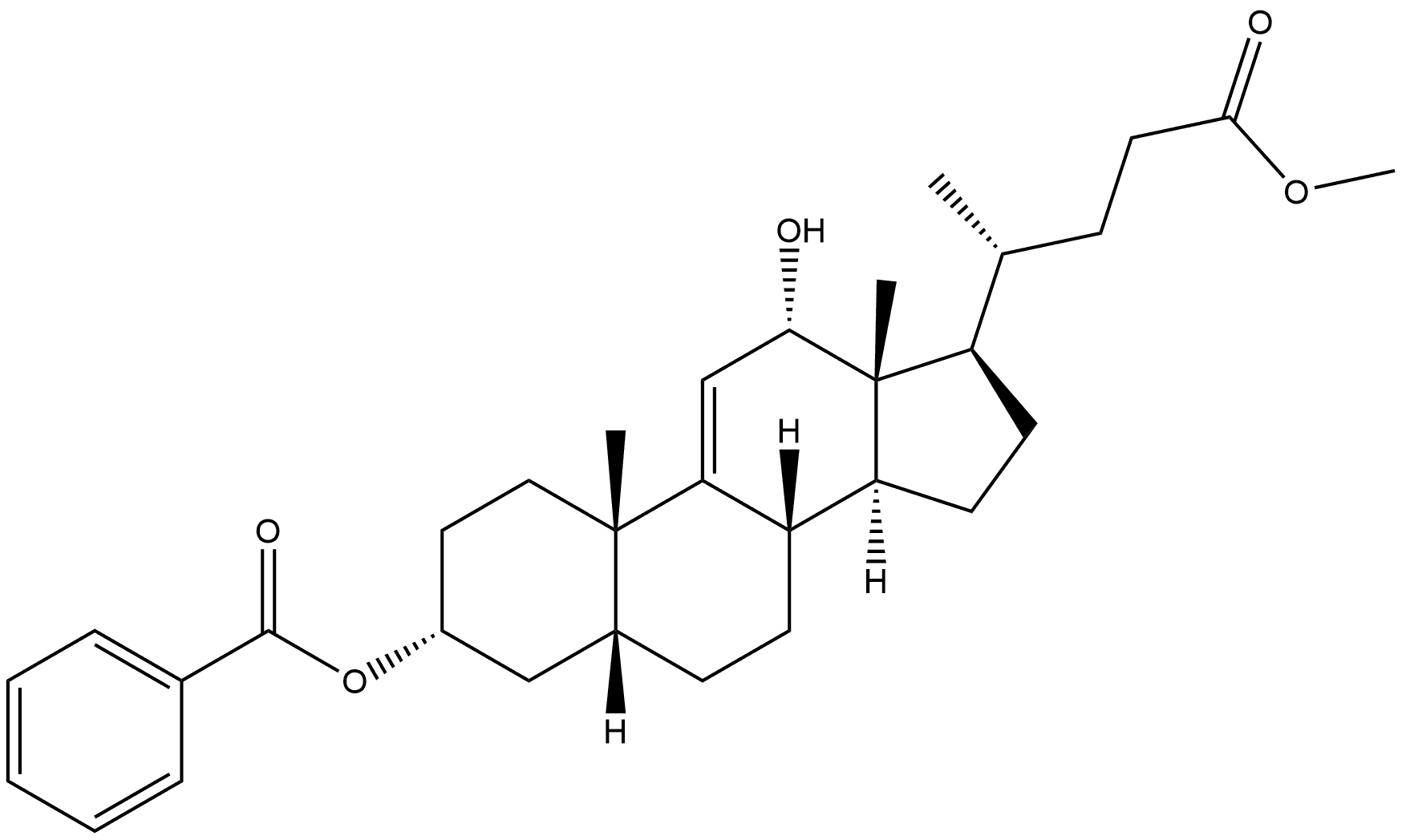 Chol-9(11)-en-24-oic acid, 3-(benzoyloxy)-12-hydroxy-, methyl ester, (3α,5β,12α)- 结构式