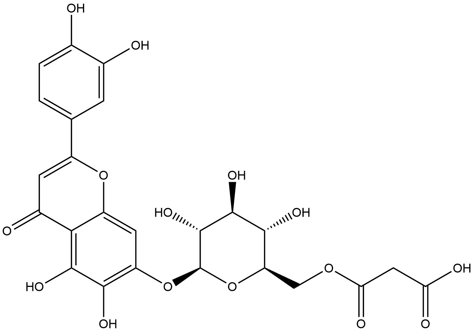 槲皮素-7-O-(6″-O-丙二酰基)-Β-D-葡萄糖苷 结构式