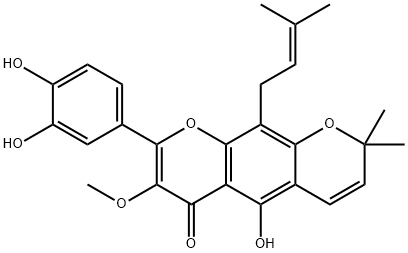 8-(3,4-Dihydroxyphenyl)-5-hydroxy-7-methoxy-2,2-dimethyl-10-(3-methyl-2-butenyl)-2H,6H-benzo[1,2-b:5,4-b']dipyran-6-one 结构式