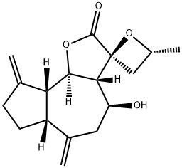 (3S,4'R)-3aβ,4,5,6,6aβ,7,8,9,9aβ,9bα-Decahydro-4β-hydroxy-4'-methyl-6,9-bismethylenespiro[azuleno[4,5-b]furan-3(2H),2'-oxetan]-2-one 结构式
