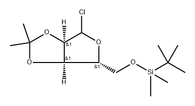 叔丁基(((3AR,4R,6AR)-6-氯-2,2-二甲基四氢呋喃[3,4-D][1,3]二氧戊环-4-基)甲氧基)二甲基硅烷 结构式