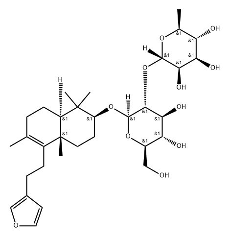 [[2S,(-)]-5-[2-(3-Furanyl)ethyl]-1,2,3,4,4a,7,8,8aα-octahydro-1,1,4aβ,6-tetramethylnaphthalen-2β-yl]6-deoxy-2-O-β-D-glucopyranosyl-α-L-mannopyranoside 结构式