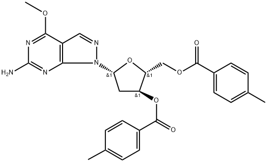 6-Amino-4-methoxy-1-(2-deoxy-3,5-di-O-(p-toluoyl)--D-ribofuranosyl)-1H-pyrazolo[3,4-d]pyrimidine 结构式