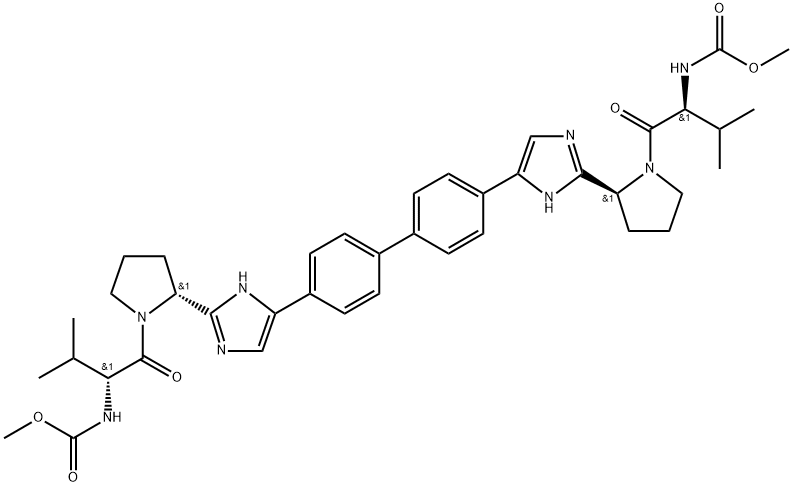 Daclatasvir impurity 7/Daclatasvir RRSS Isomer/dimethyl (2R,2'S)-1,1'-((2R,2'R)-2,2'-(5,5'-(biphenyl-4,4'-diyl)bis(1H-imidazole-5,2-diyl))bis(pyrrolidine-2,1-diyl))bis(3-methyl-1-oxobutane-2,1-diyl)dicarbamate 结构式