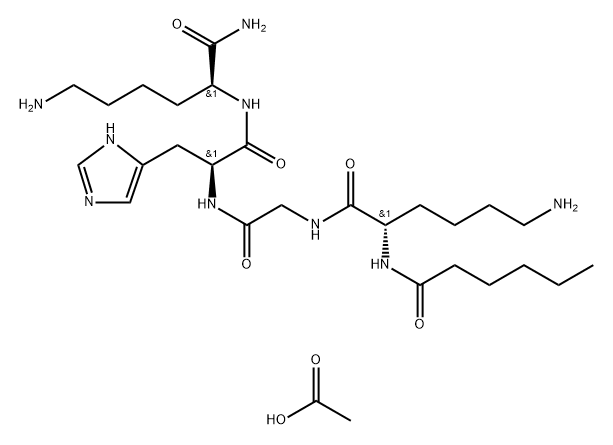 N2-(1-氧代己基)-L-赖氨酰甘氨酰-L-组氨酰-L-赖氨酰胺乙酸盐 结构式